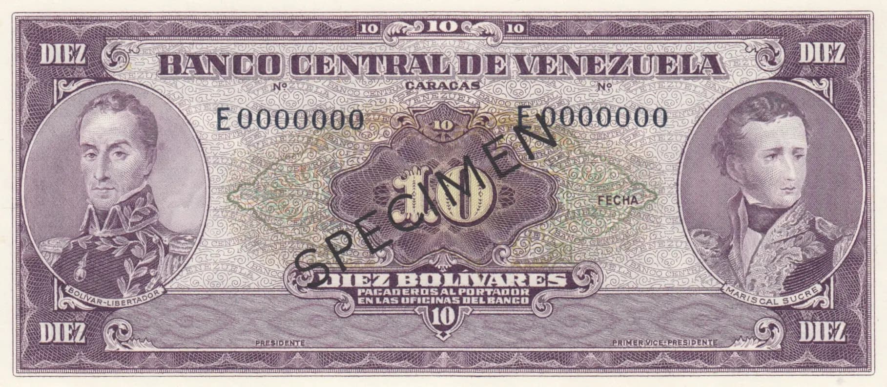 10 bolivares 1961 specimen from Venezuela, P-42s (1961) — image 1