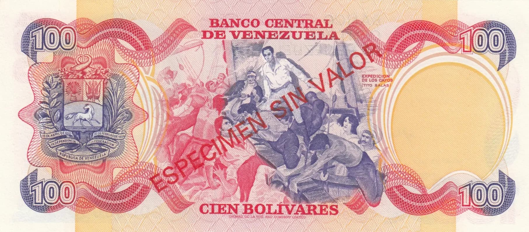 100 bolivares 1980 specimen from Venezuela, P-59s (1980) — image 2