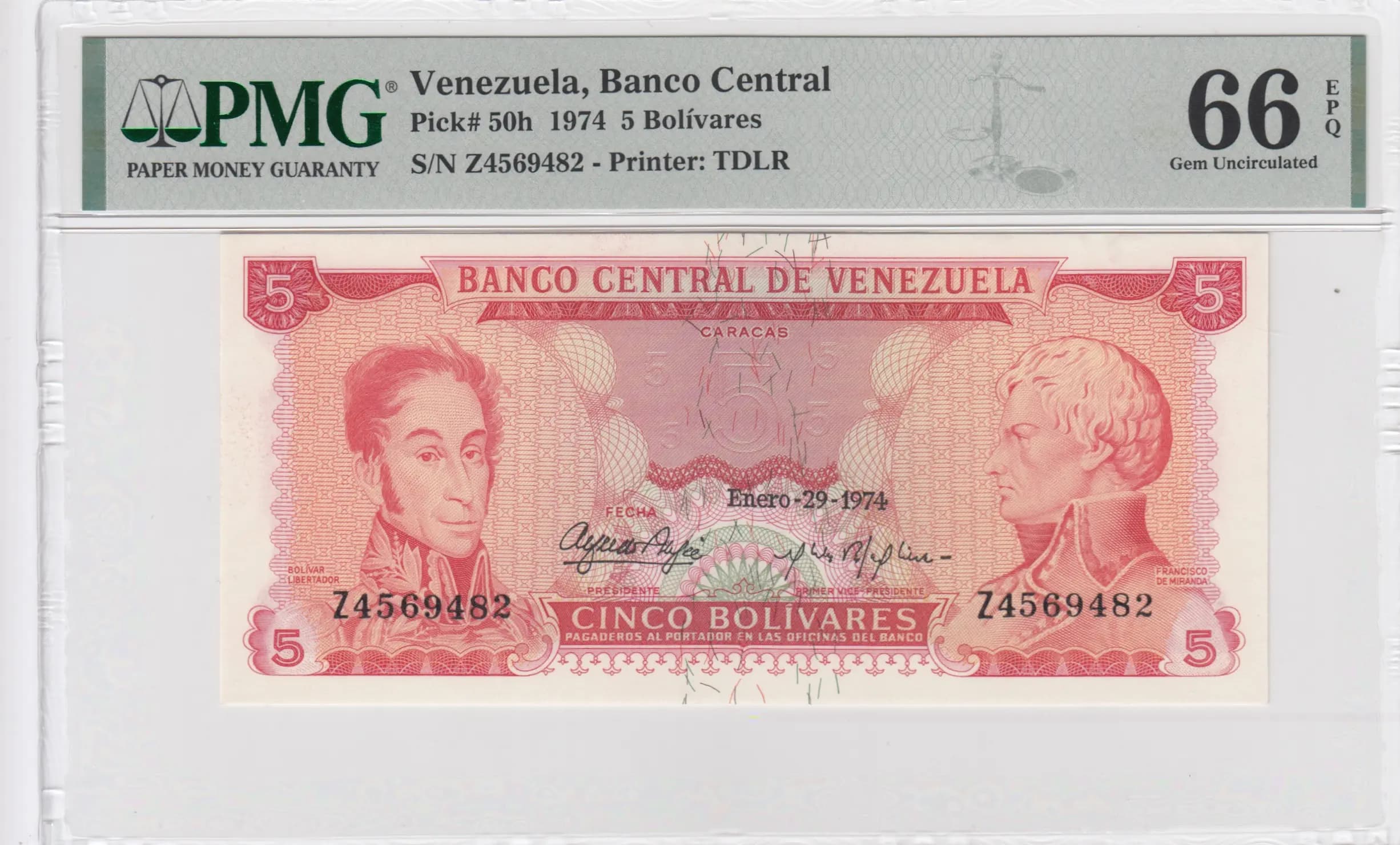 5 bolivares 1974 from Venezuela, P-50h (1974) — image 1