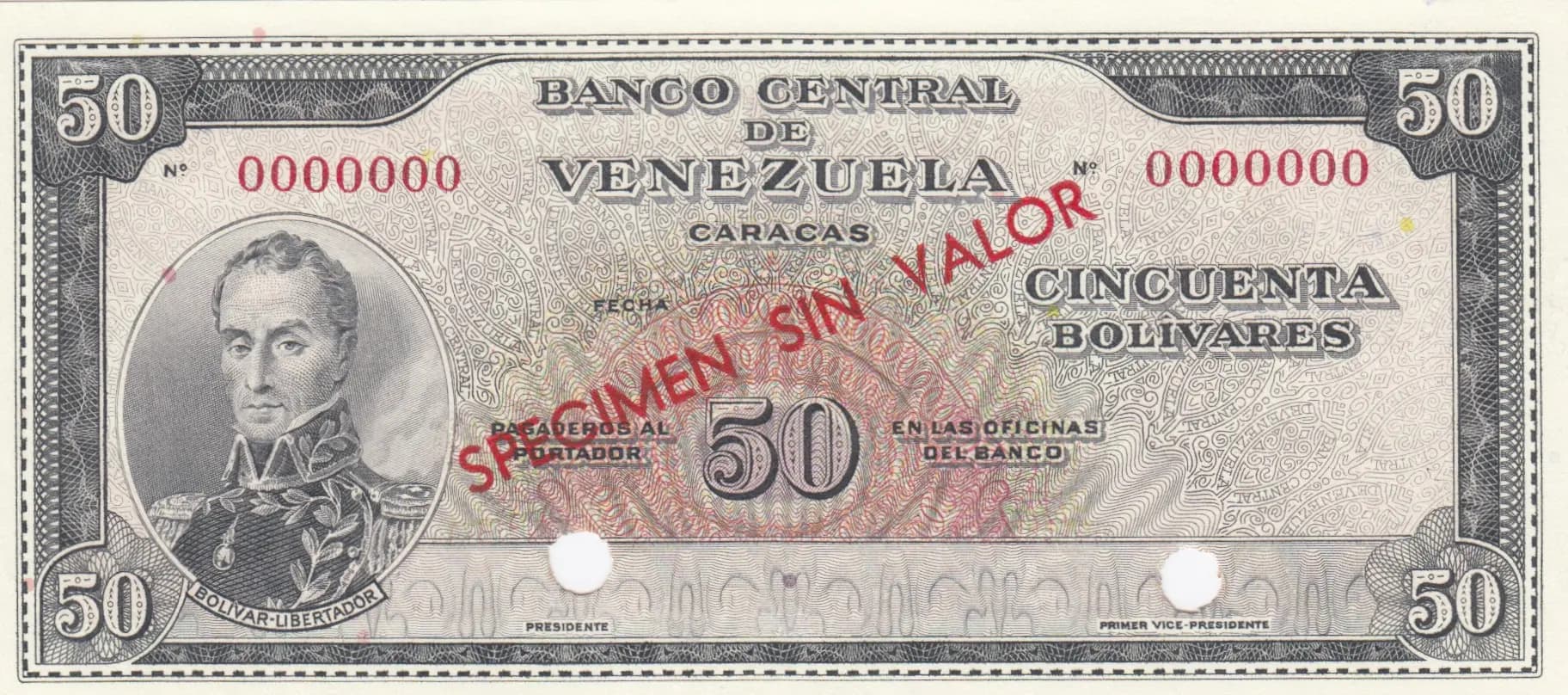 50 bolivares 1961 specimen from Venezuela, P-44s
