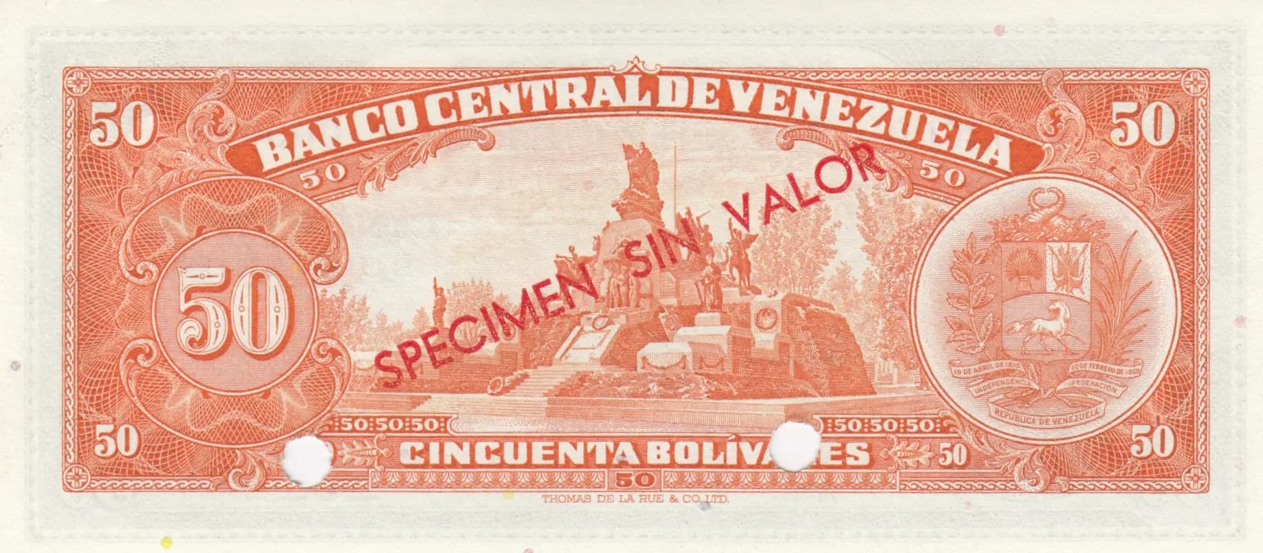 50 bolivares 1961 specimen from Venezuela, P-44s (1961) — image 2