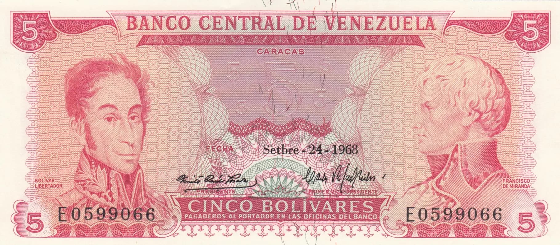 5 bolivares 1968 from Venezuela, P-50a