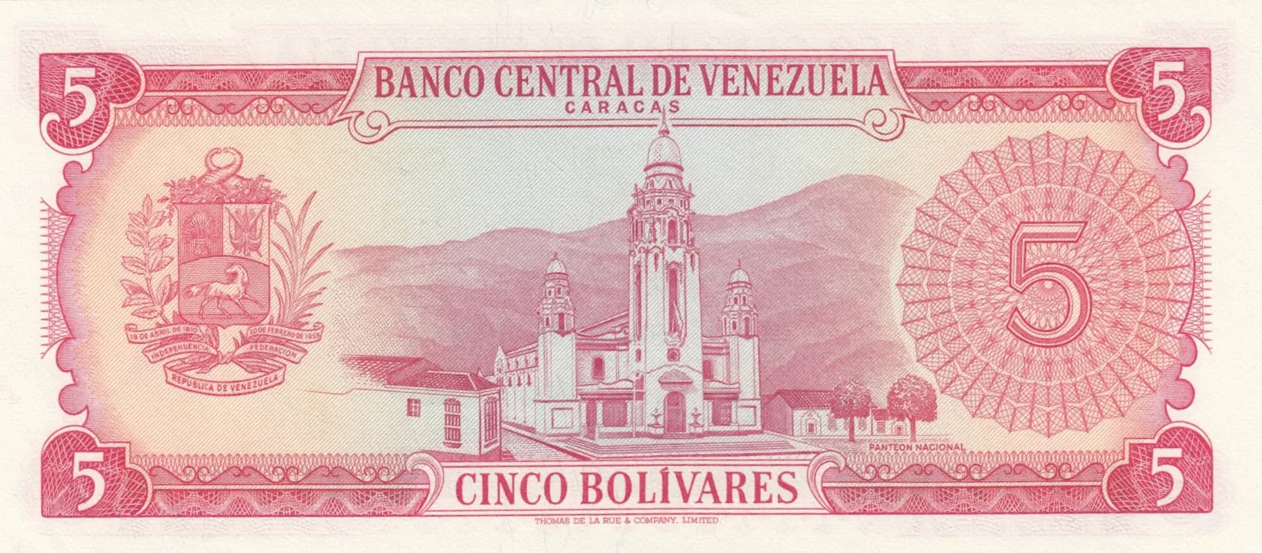5 bolivares 1968 from Venezuela, P-50a (1968) — image 2