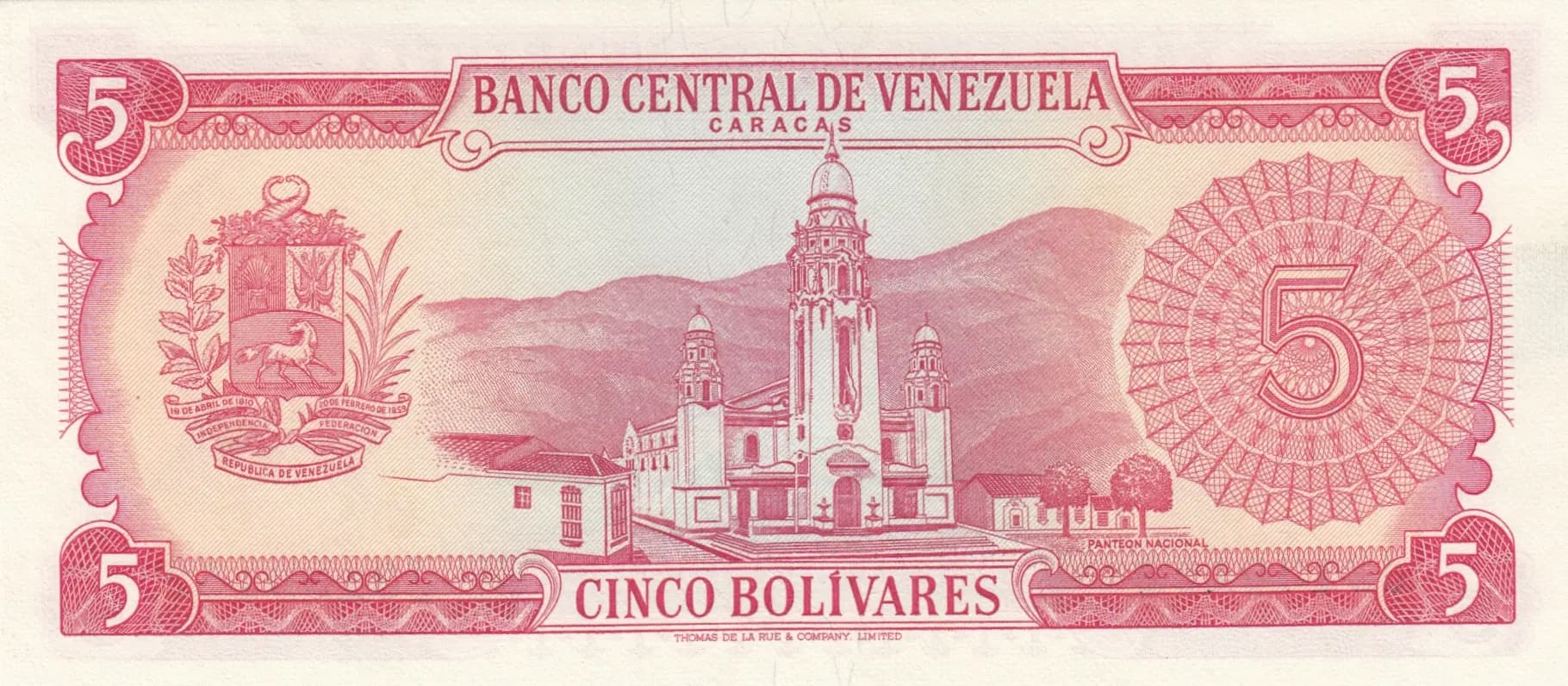 5 bolivares 1969 from Venezuela, P-50b (1969) — image 2