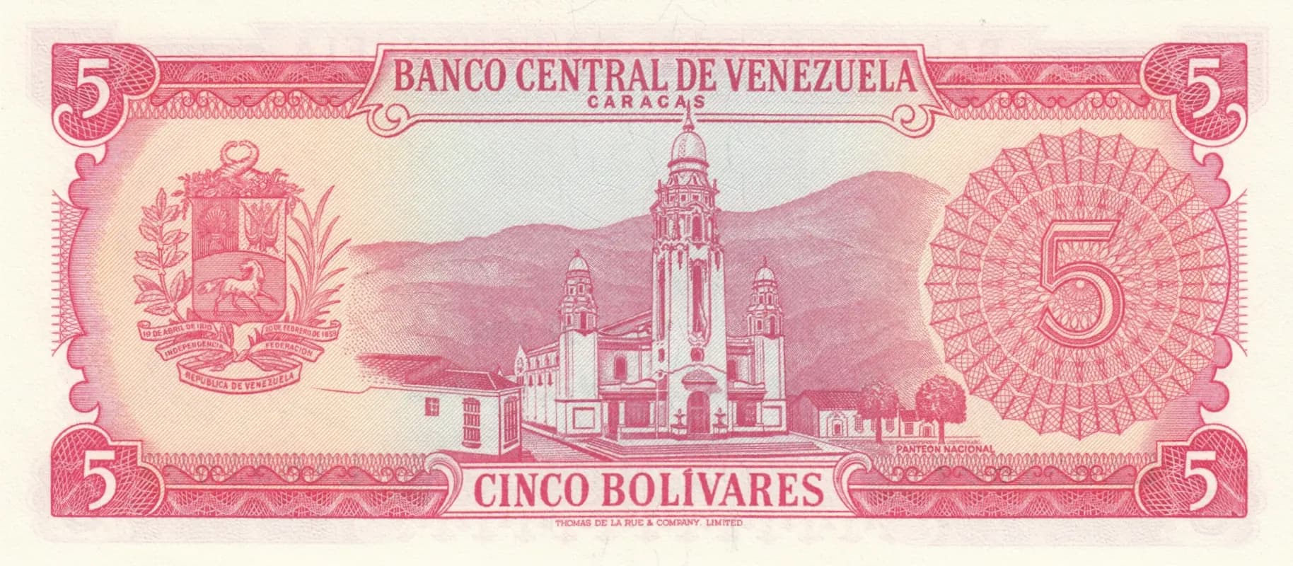 5 bolivares 1970 from Venezuela, P-50d (1970) — image 2