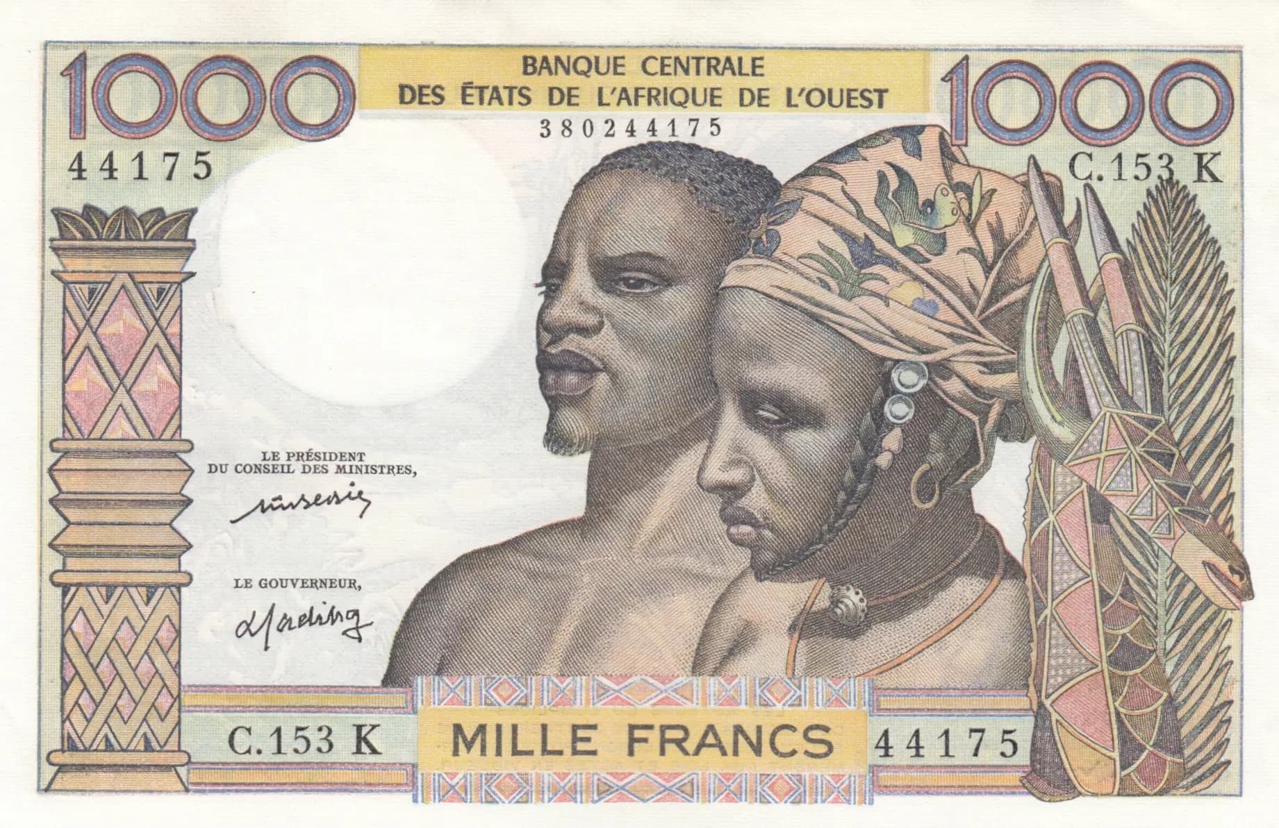1000 francs 1959 from West African States, P-703Km (1959) — image 1