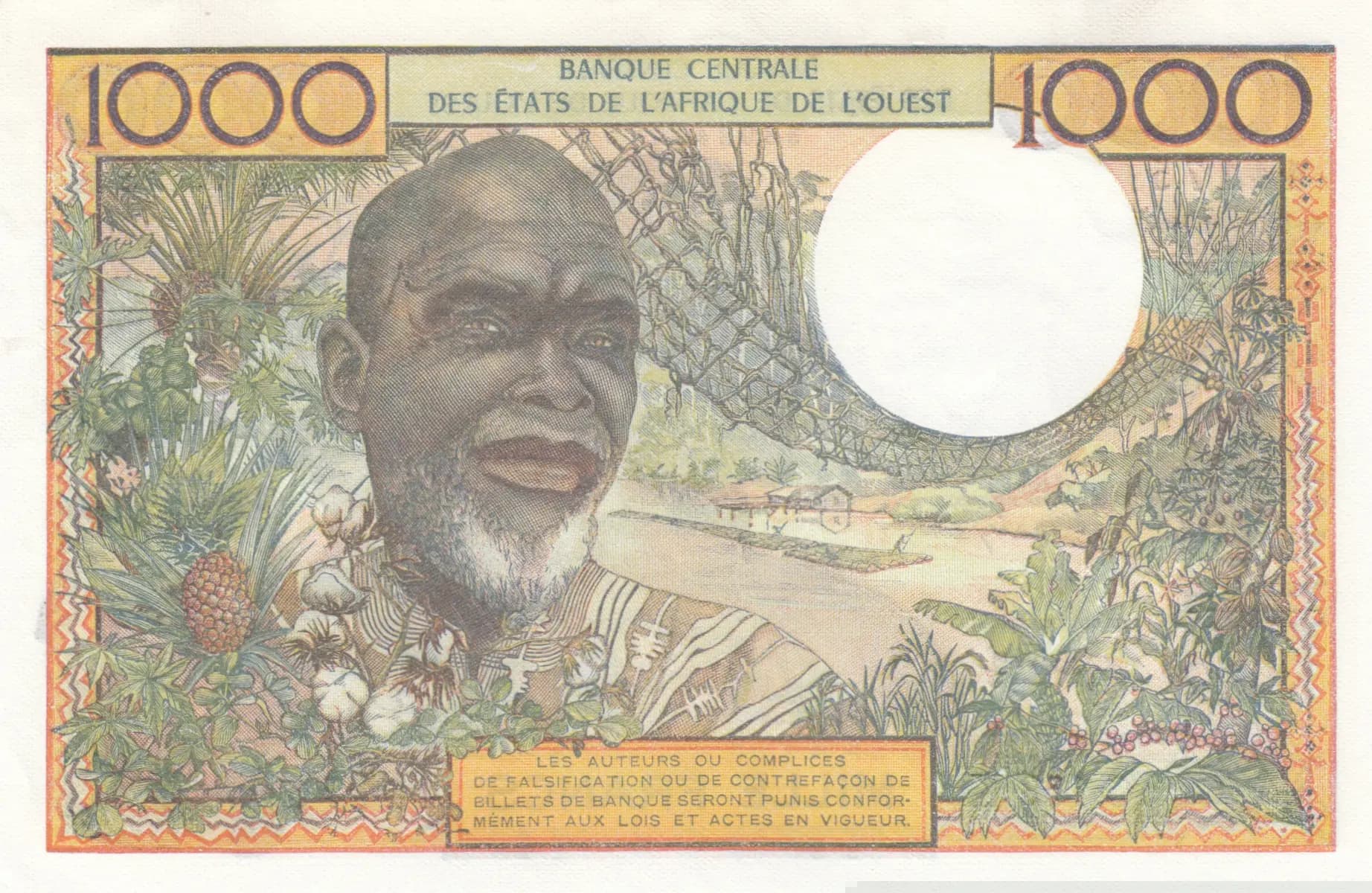 1000 francs 1959 from West African States, P-703Km (1959) — image 2