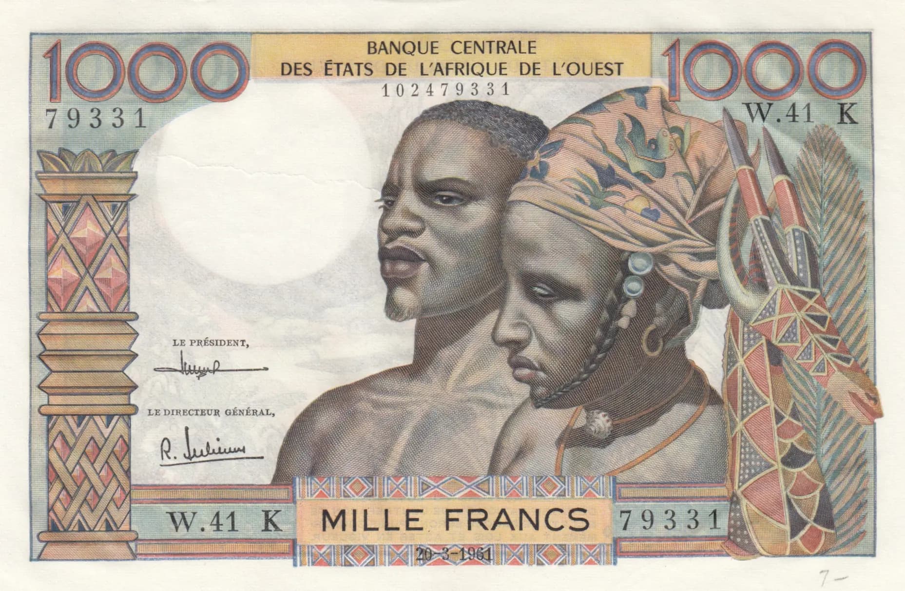 1000 francs 1959 from West African States, P-703Kc