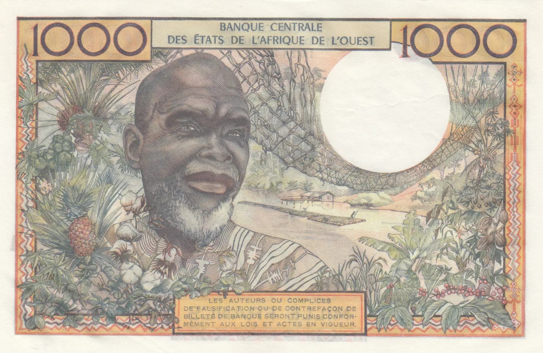 1000 francs 1959 from West African States, P-703Kc (1959) — image 2