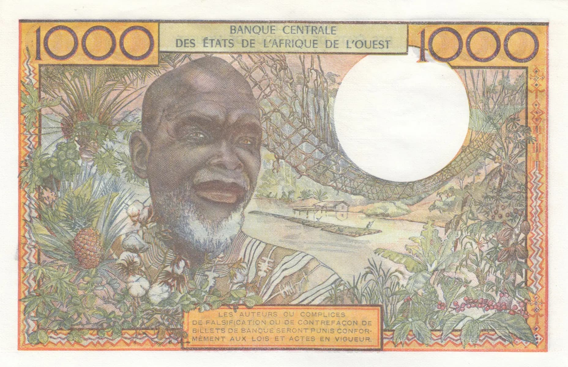 1000 francs 1959 from West African States, P-803Tm (1959) — image 2