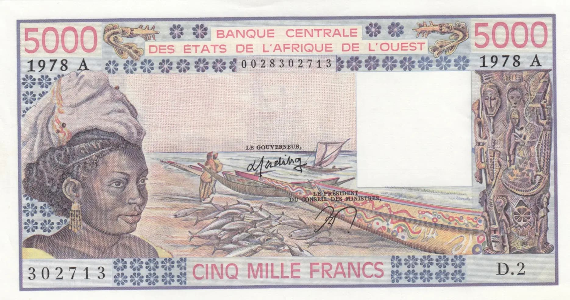 5000 francs 1978 from West African States, P-108Ab (1978) — image 1
