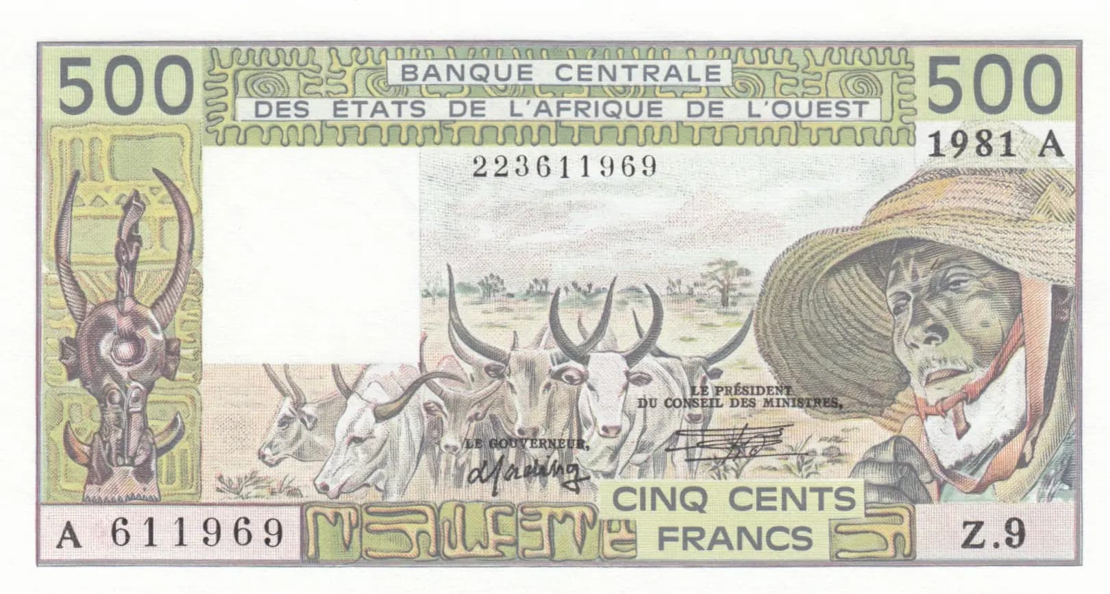 500 francs 1981 from West African States, P-106Ac (1981) — image 1