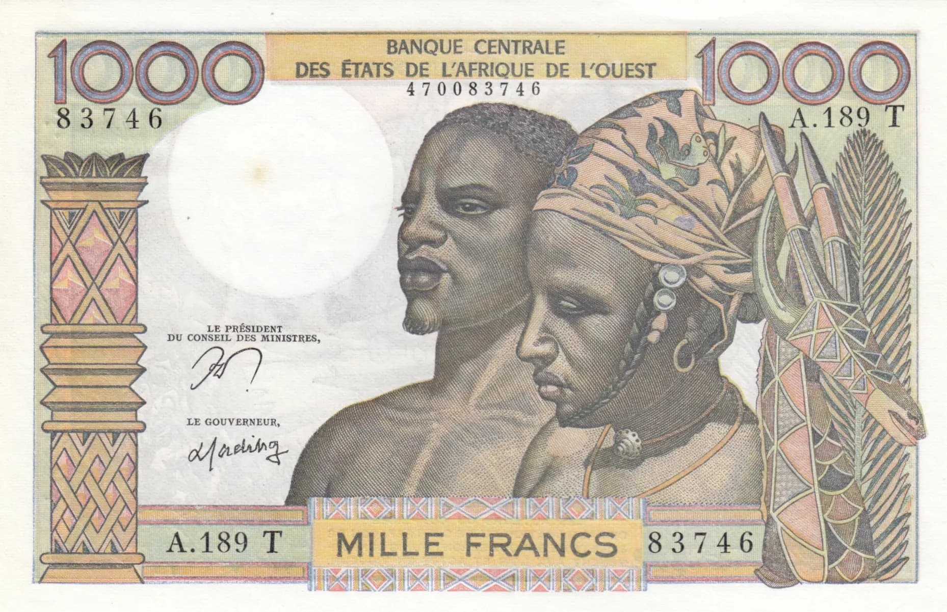 1000 francs 1978 from West African States, P-803Tn (1978) — image 1