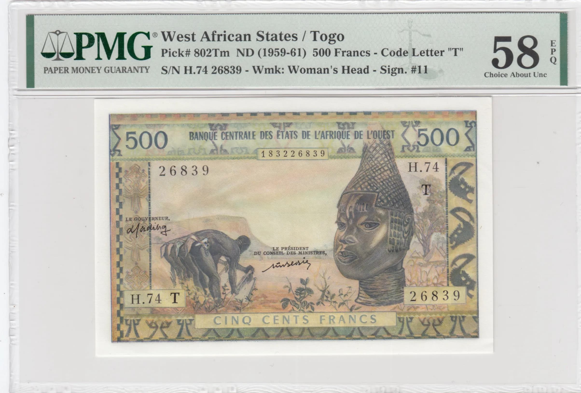 500 francs 1959 from West African States, P-802Tm