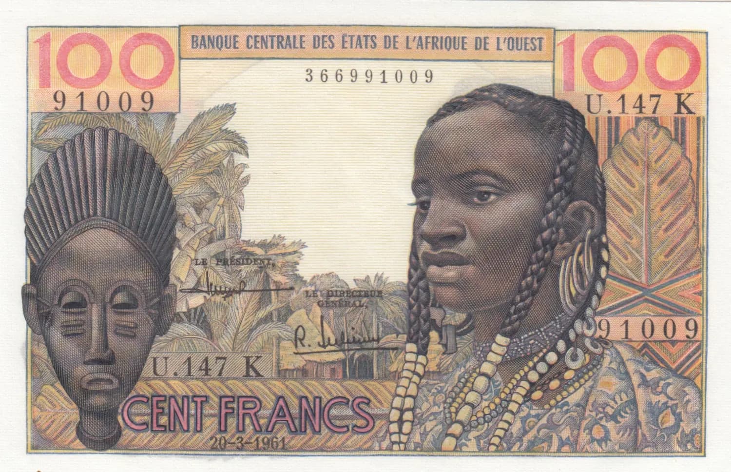 100 francs 1961 from West African States, P-701Kb