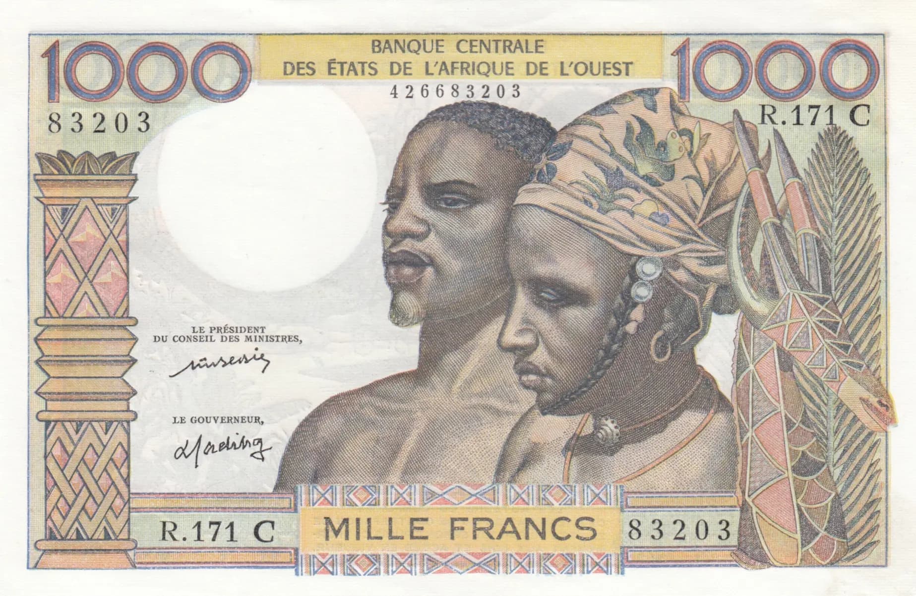 1000 francs 1959 from West African States, P-303Cm