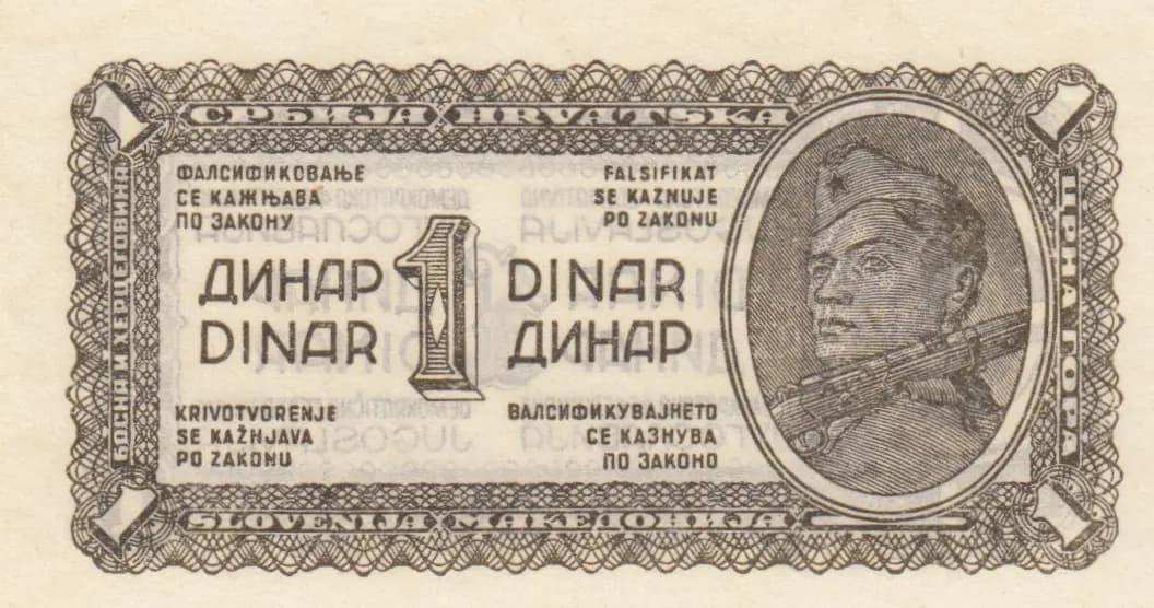 1 dinar 1944 from Yugoslavia, P-48a (1944) — image 1