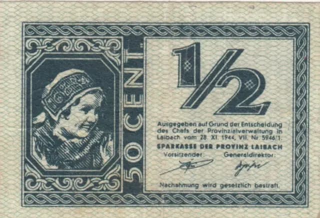 1/2 lira 1944 from Yugoslavia, P-R16 (1944) — image 1