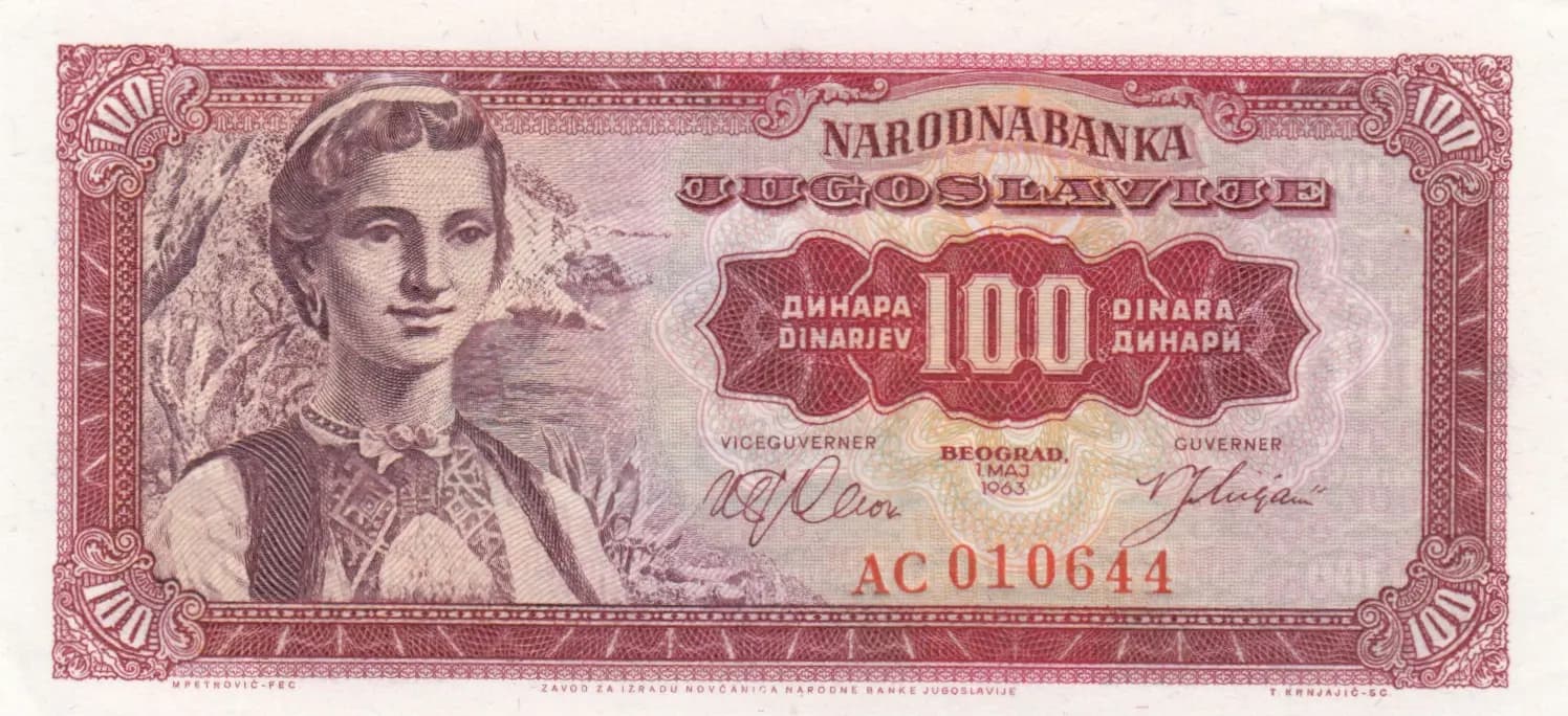 100 dinara 1963 from Yugoslavia, P-73 (1963) — image 1