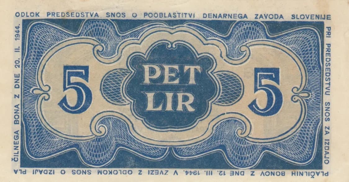 5 lire 1944 from Yugoslavia, P-? (1944) — image 2