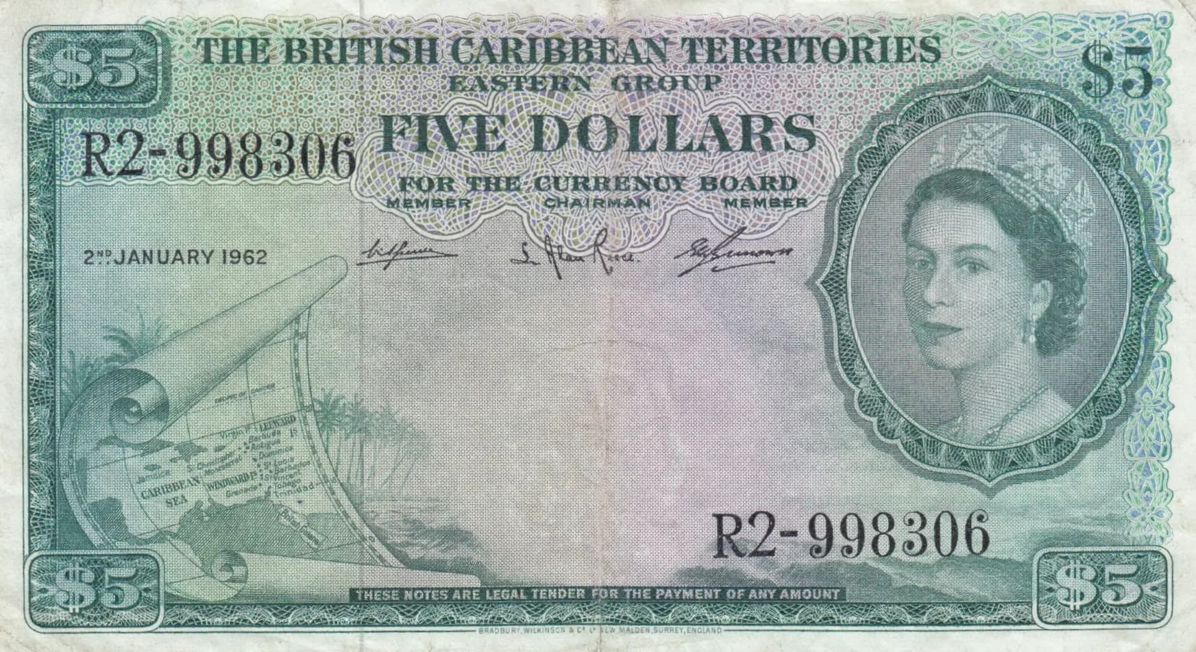 5 dollars 1962 from British Caribbean Territories, P-9c (1962) — image 1