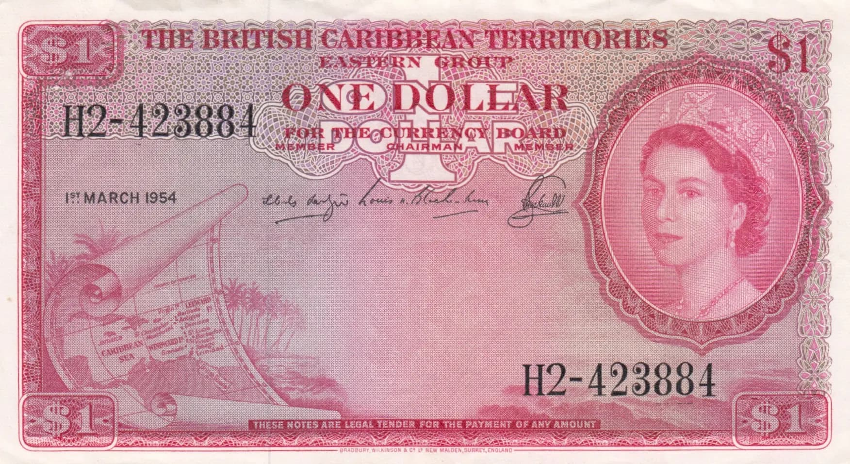1 dollar 1954 from British Caribbean Territories, P-7b (1954) — image 1