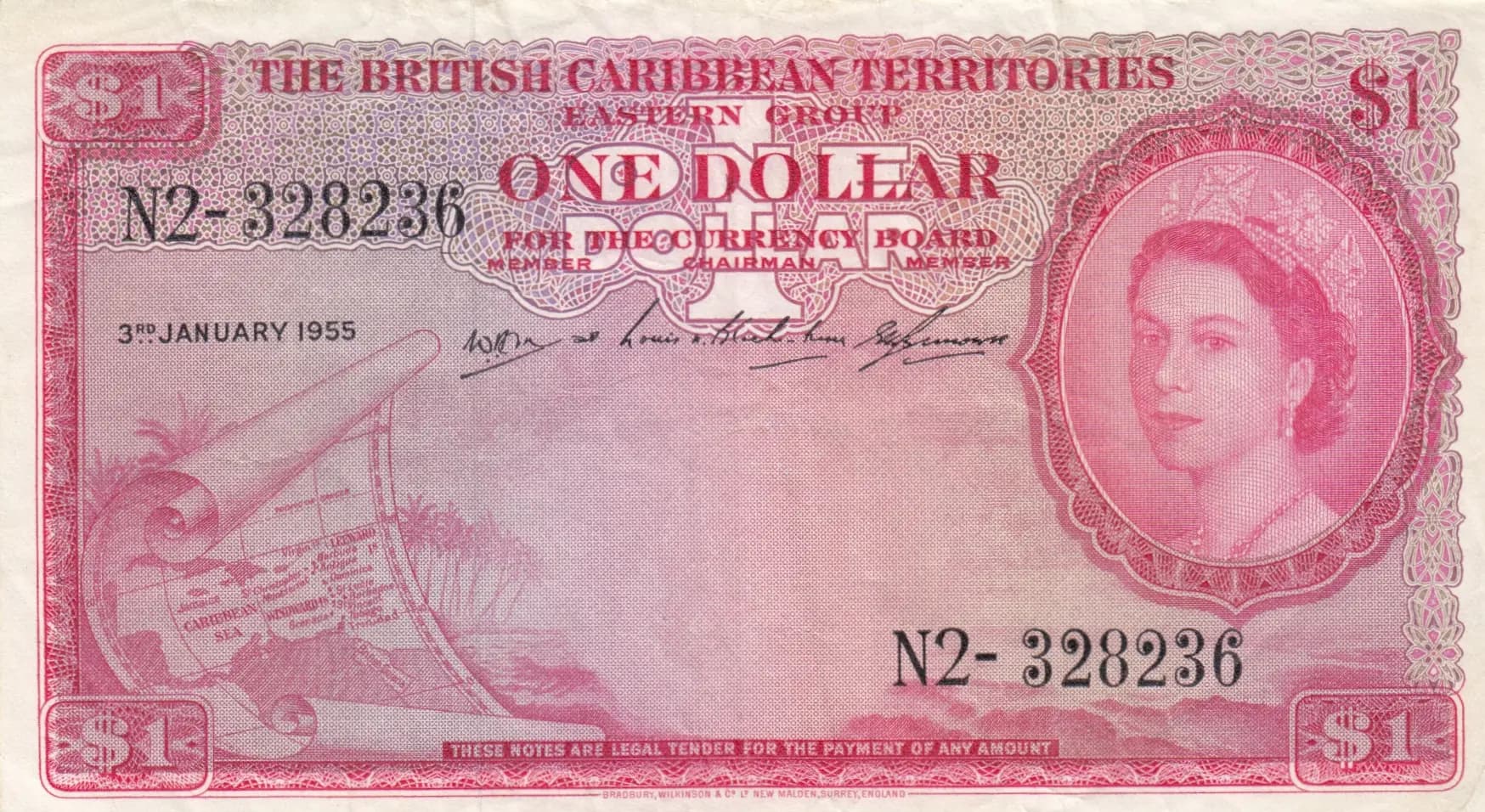 1 dollar 1955 from British Caribbean Territories, P-7b (1955) — image 1