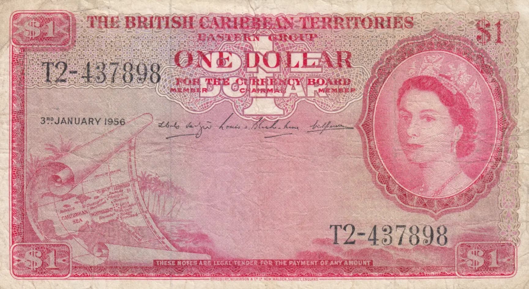 1 dollar 1956 from British Caribbean Territories, P-7b (1956) — image 1