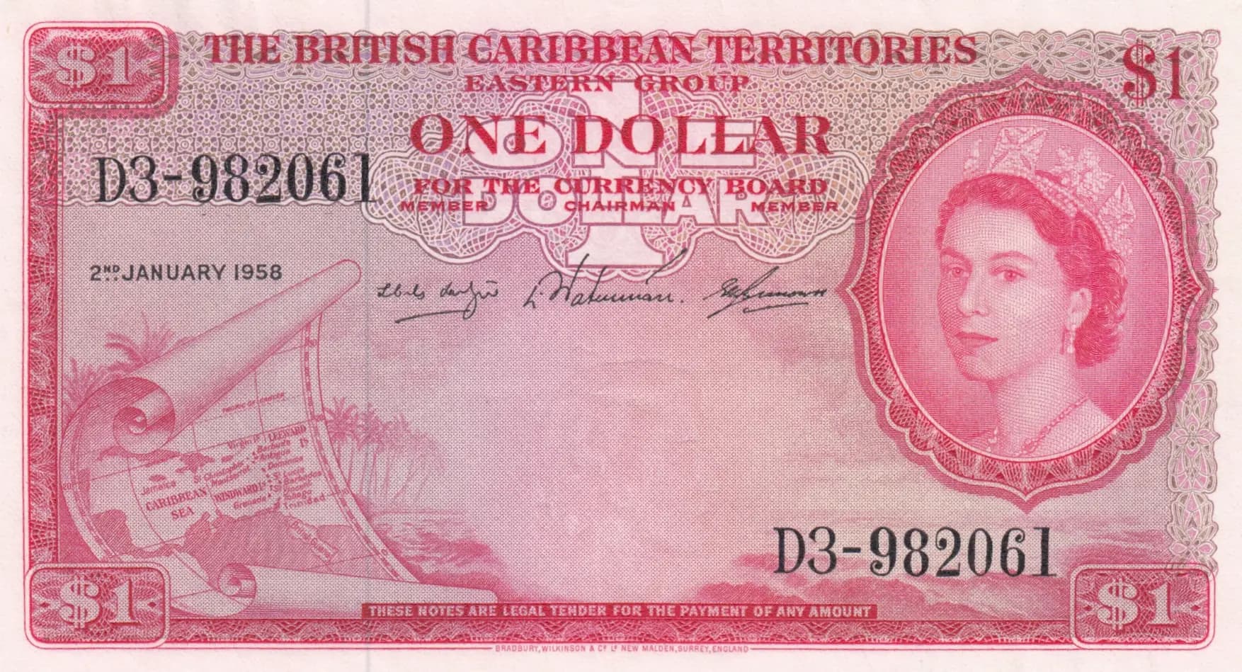 1 dollar 1958 from British Caribbean Territories, P-7c (1958) — image 1
