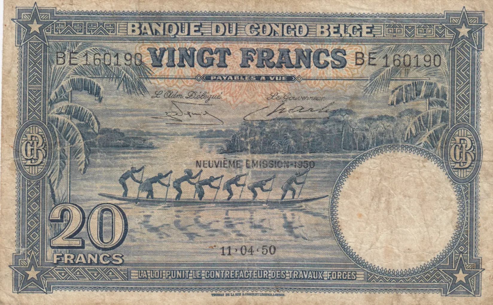 20 francs 1950 from Belgian Congo, P-15H (1950) — image 1