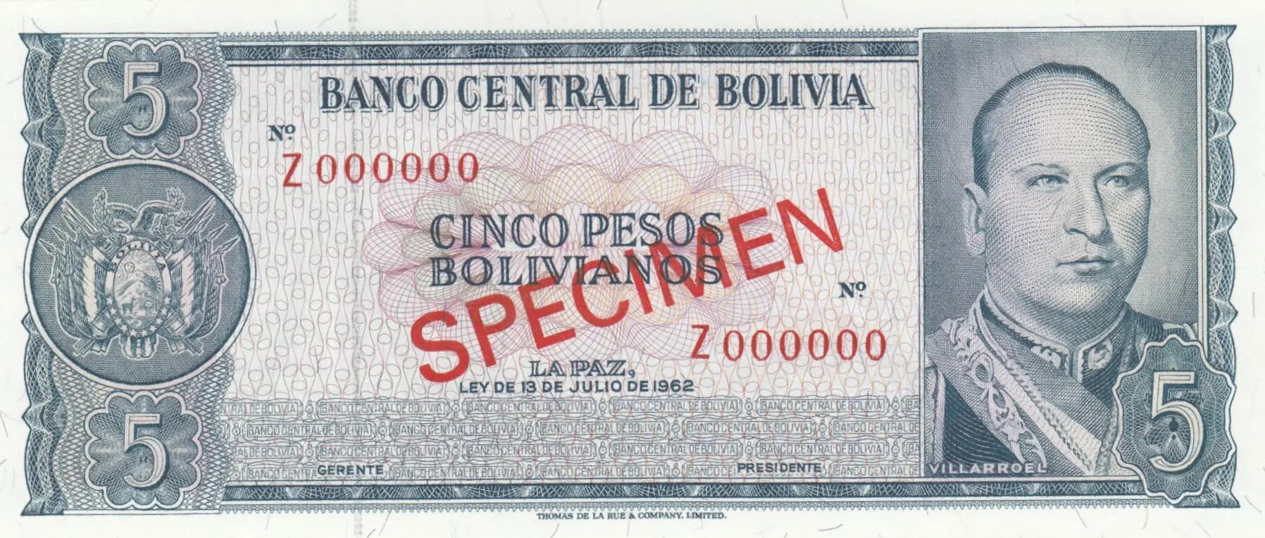5 peso bolivanos 1962 from Bolivia, P-153s (1962) — image 1