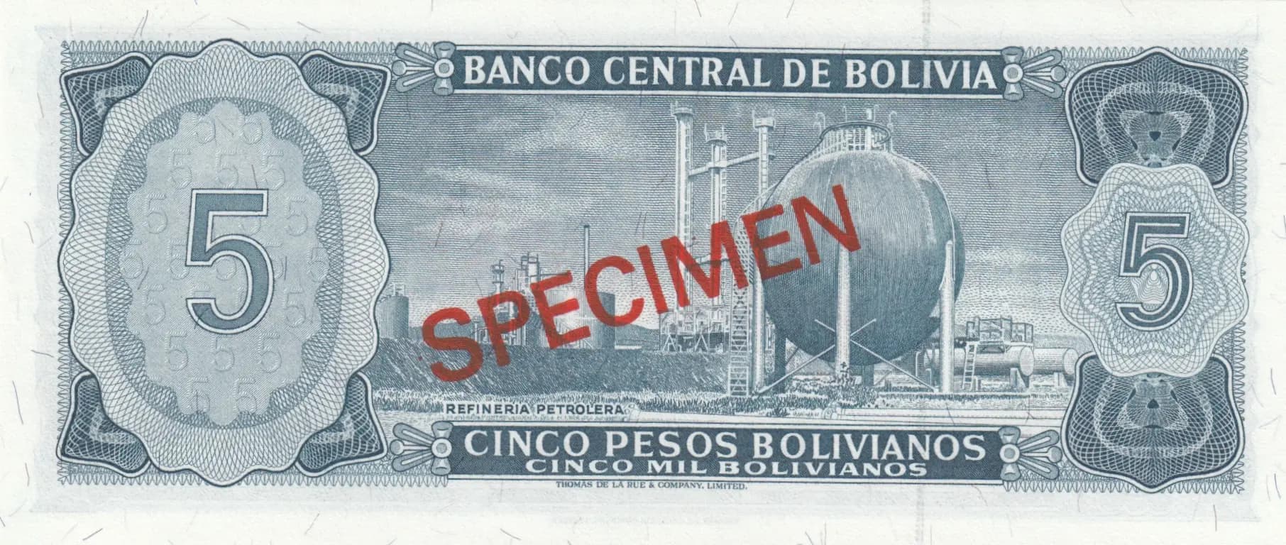 5 peso bolivanos 1962 from Bolivia, P-153s (1962) — image 2