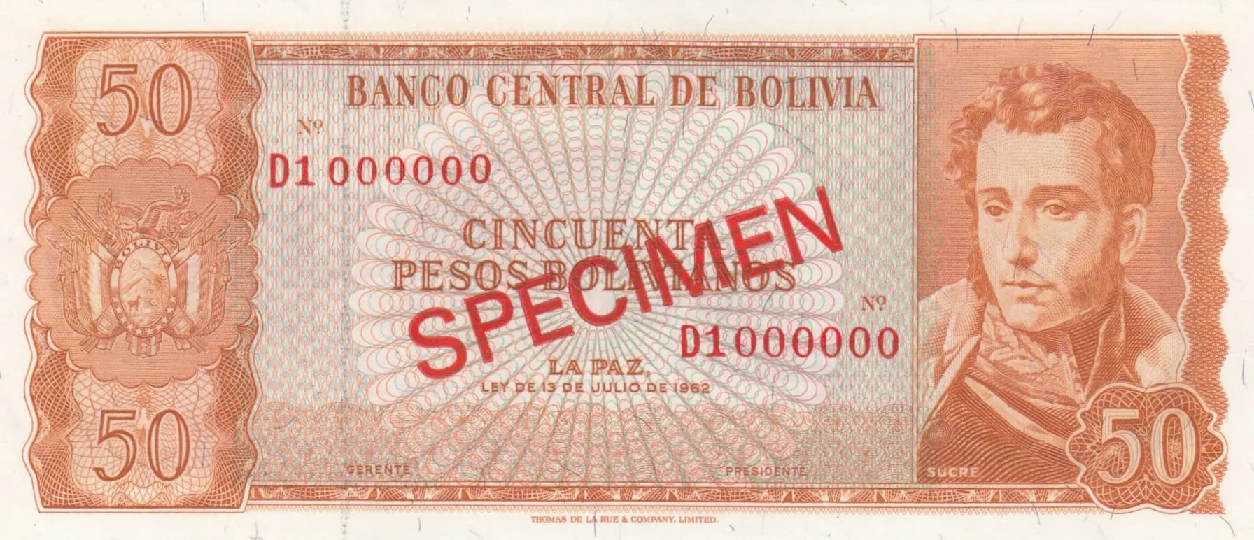 50 peso bolivanos 1962 from Bolivia, P-162s (1962) — image 1