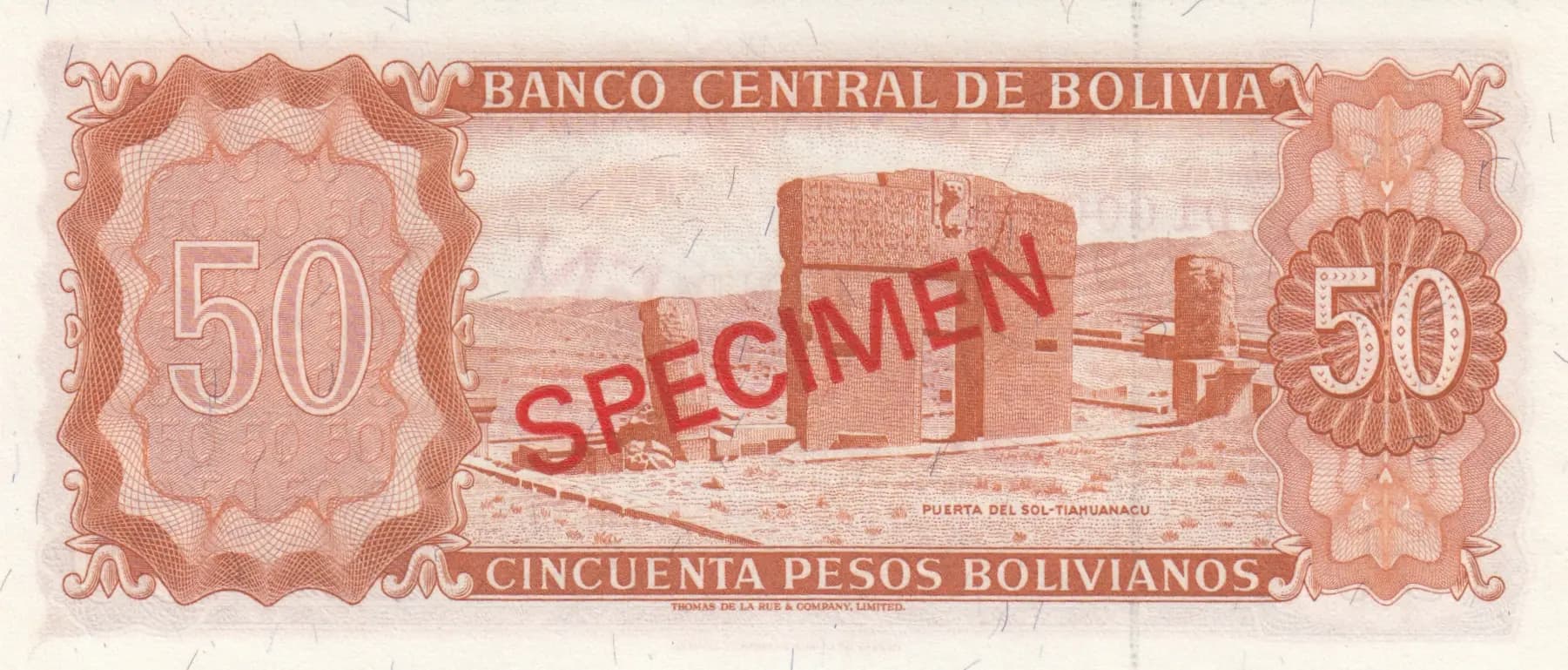 50 peso bolivanos 1962 from Bolivia, P-162s (1962) — image 2
