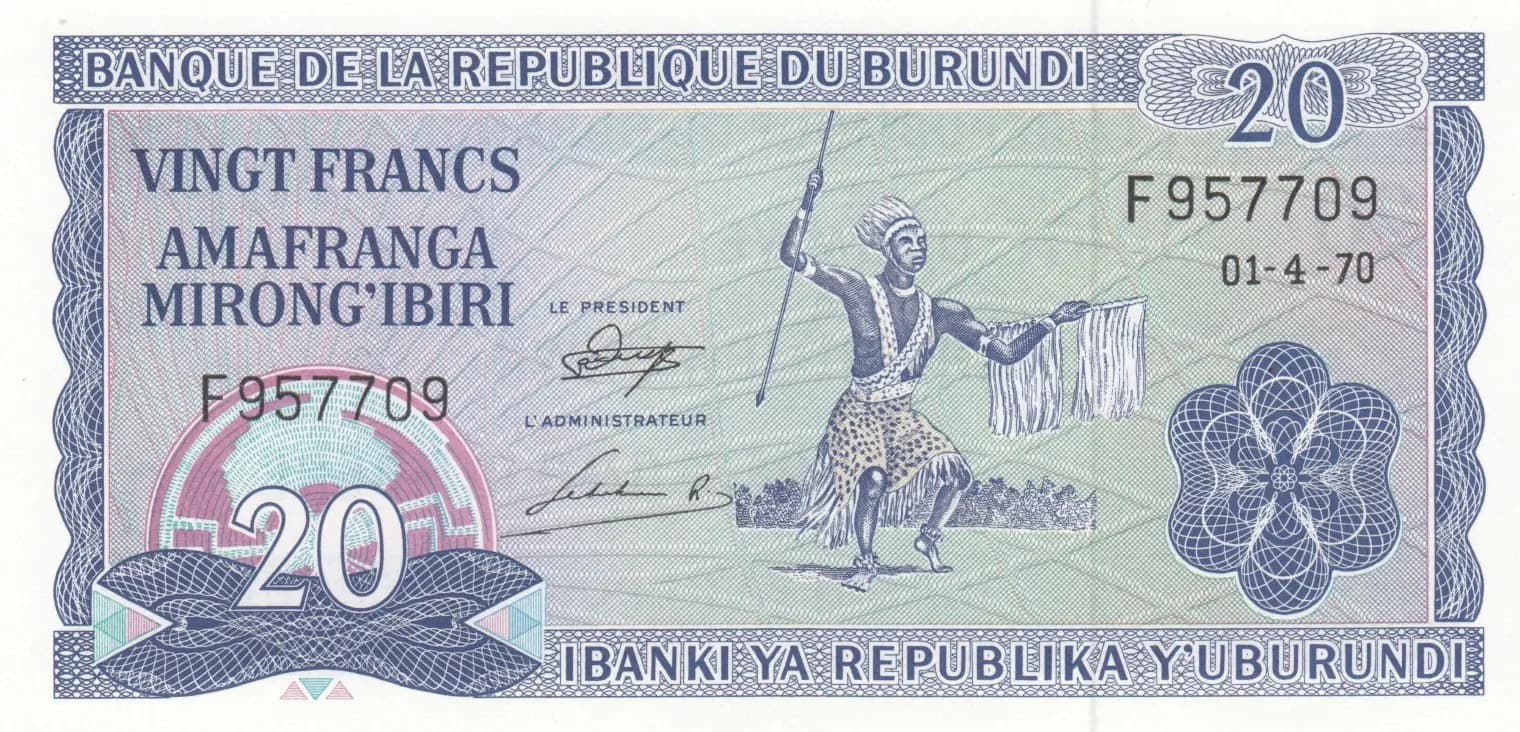 20 francs 1970 from Burundi, P-21b (1970) — image 1