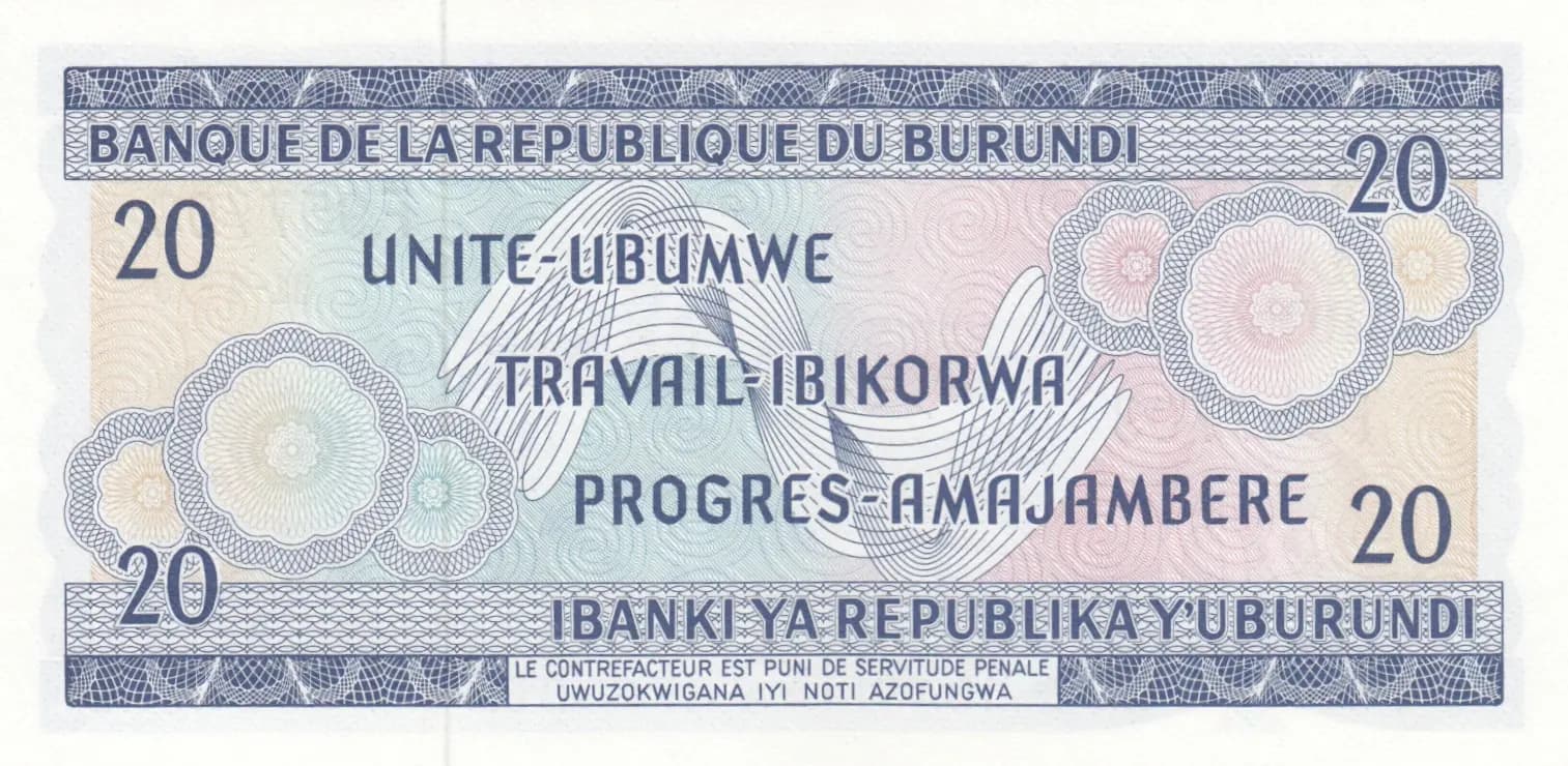 20 francs 1970 from Burundi, P-21b (1970) — image 2