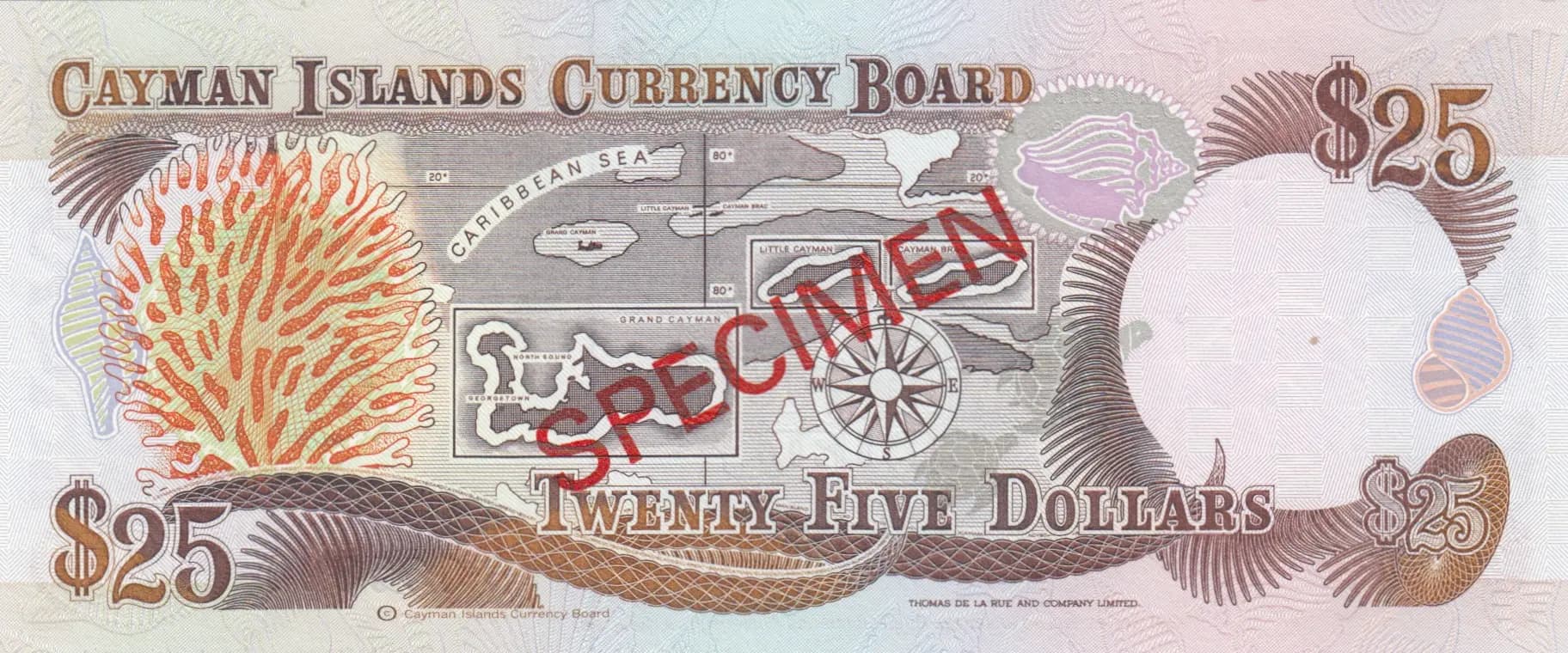 25 dollars 1991 specimen from Cayman Islands, P-14s (1991) — image 2