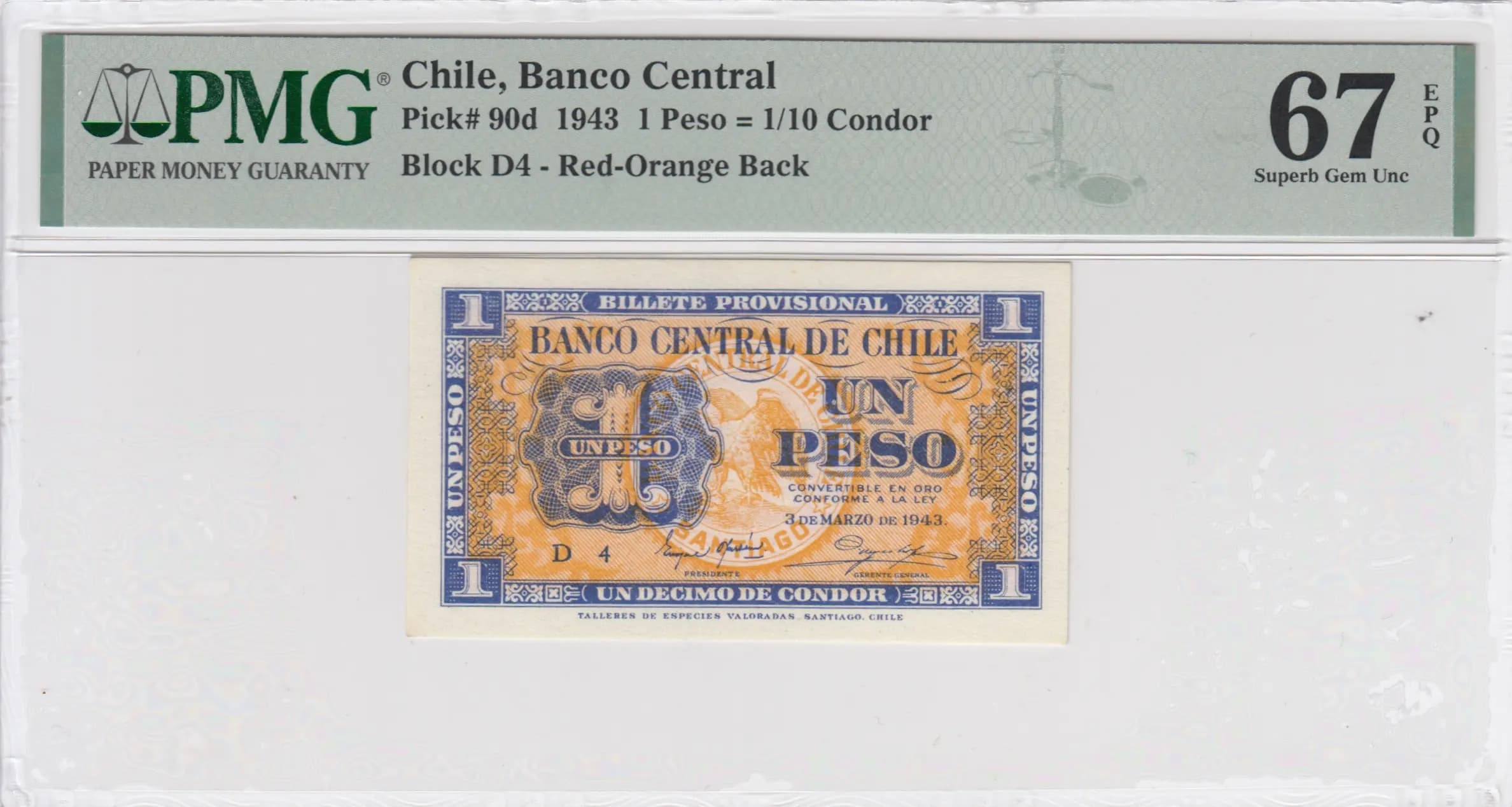 1 peso 1943 from Chile, P-90d (1943) — image 1