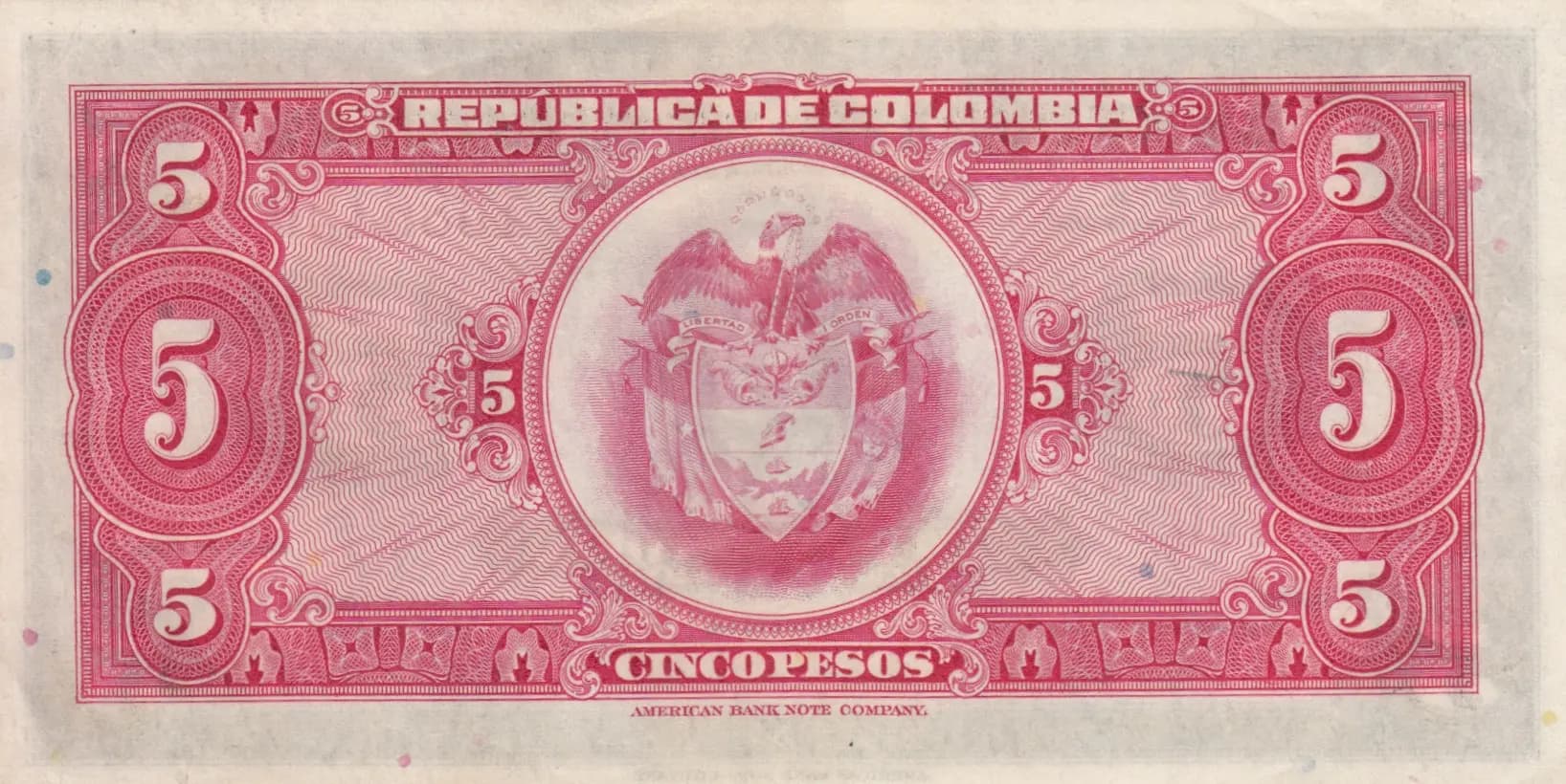 5 pesos 1938 from Colombia, P-341 (1938) — image 2
