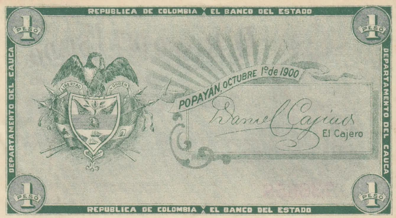 1 peso 1900 from Colombia, P-S504c (1900) — image 2