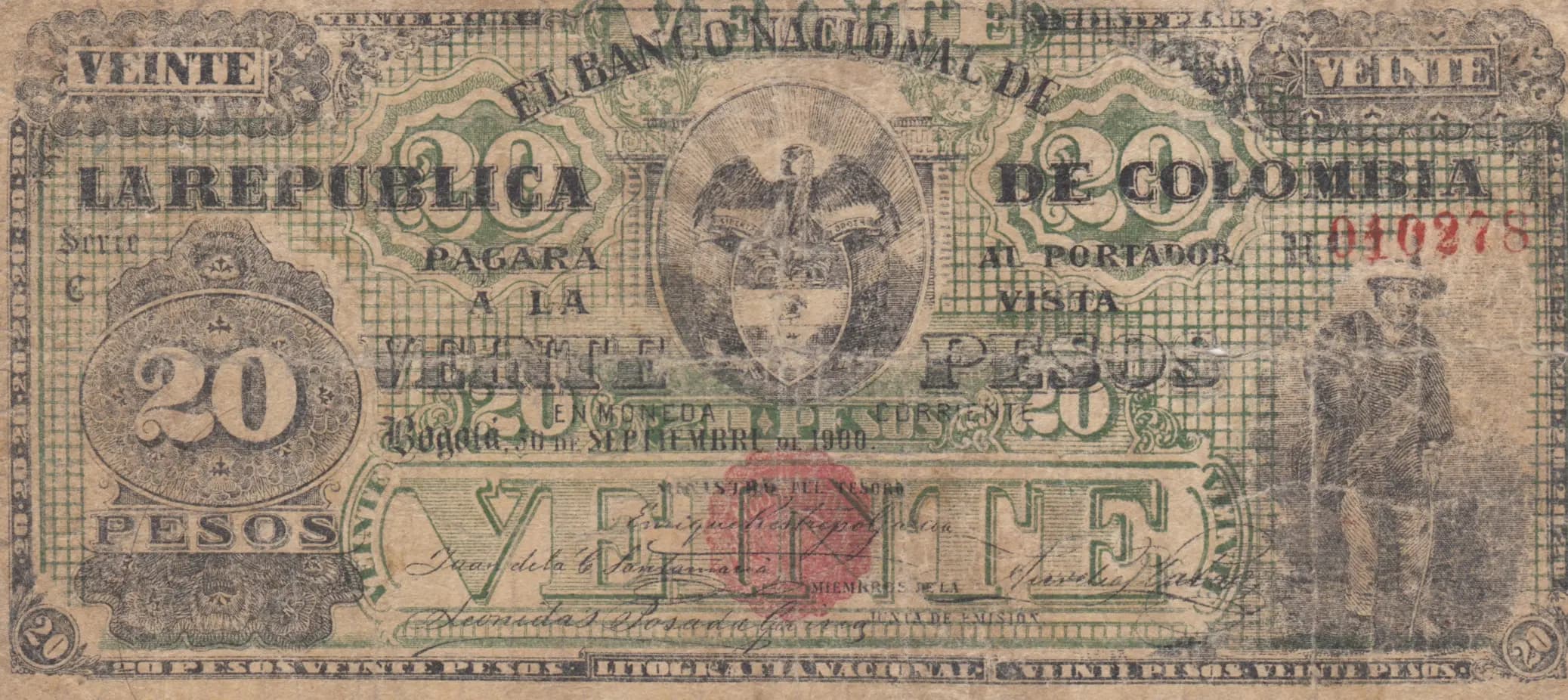 20 pesos 1900 from Colombia, P-276 (1900) — image 1