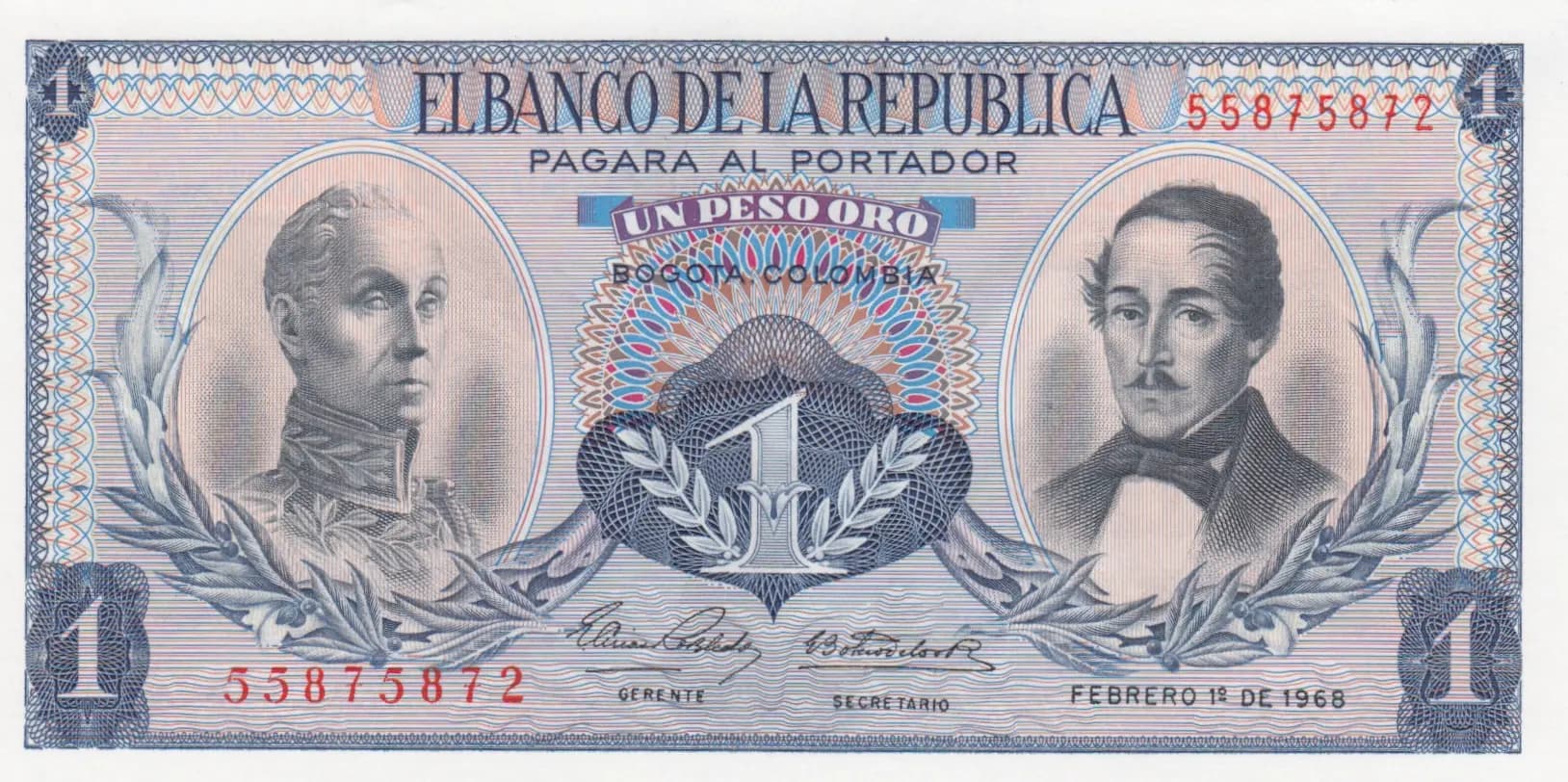 1 peso 1968 from Colombia, P-404d (1968) — image 1