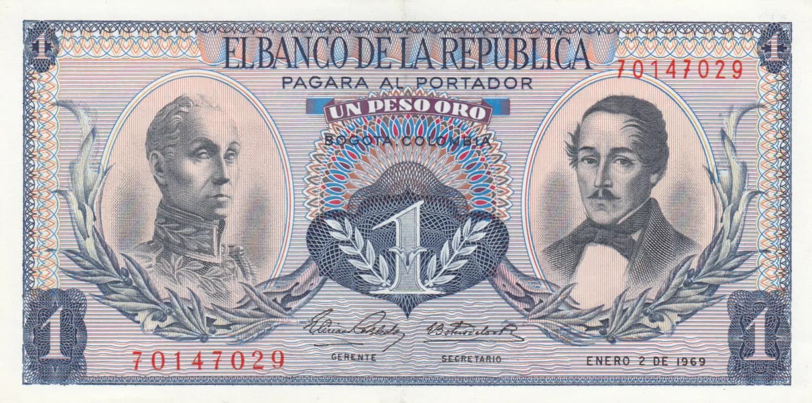 1 peso 1969 from Colombia, P-404d (1969) — image 1