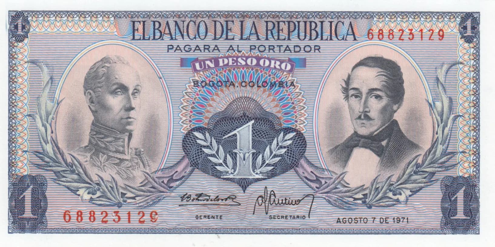 1 peso 1971 from Colombia, P-404e (1971) — image 1