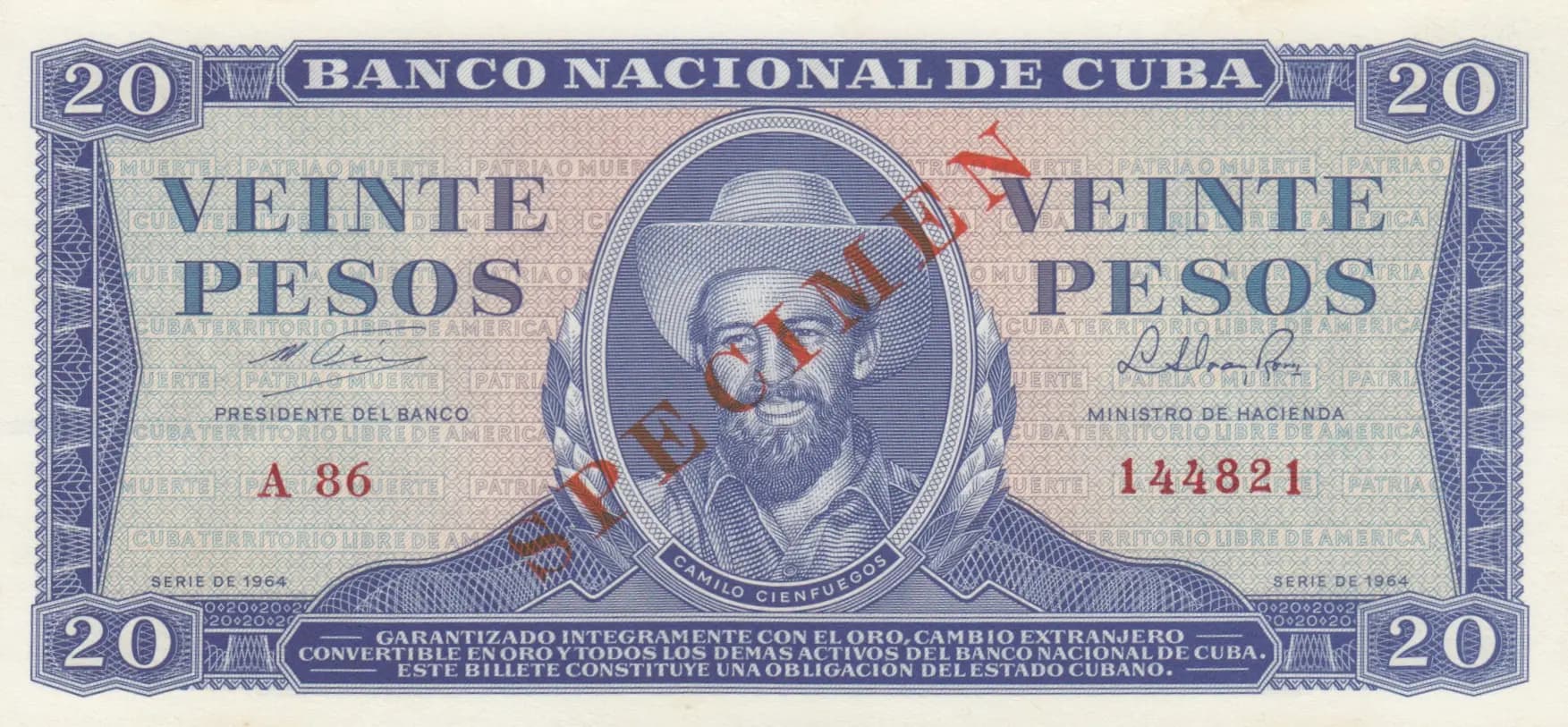 20 pesos 1964 specimen from Cuba , P-97bs (1964) — image 1
