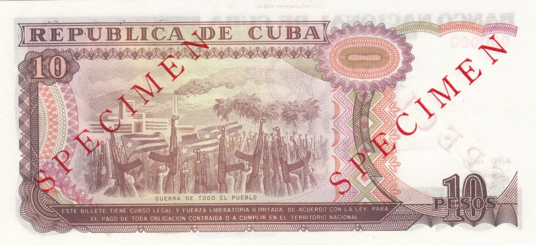 10 pesos 1991 specimen from Cuba , P-109s (1991) — image 2