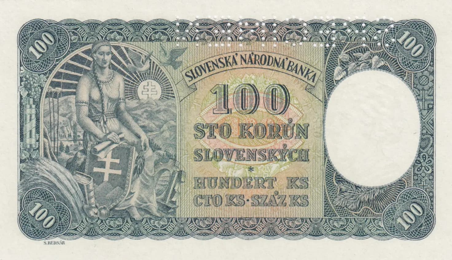 100 korun 1945 specimen from Czechoslovakia, P-51s (1945) — image 2
