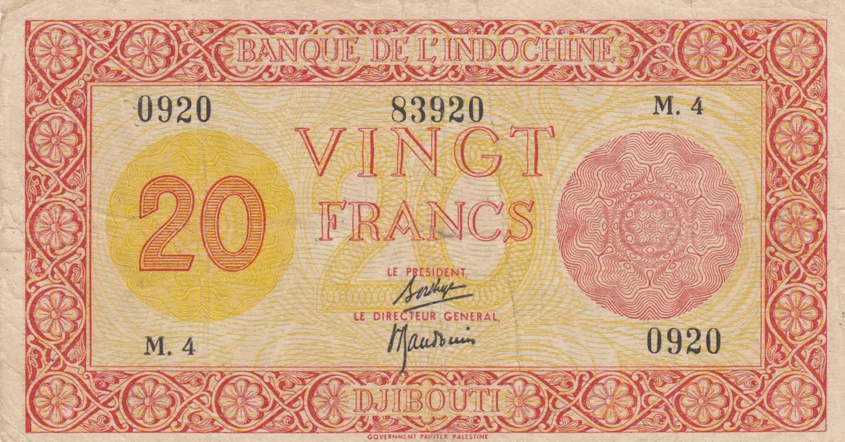 20 francs 1945 from Djibouti, P-15 (1945) — image 1