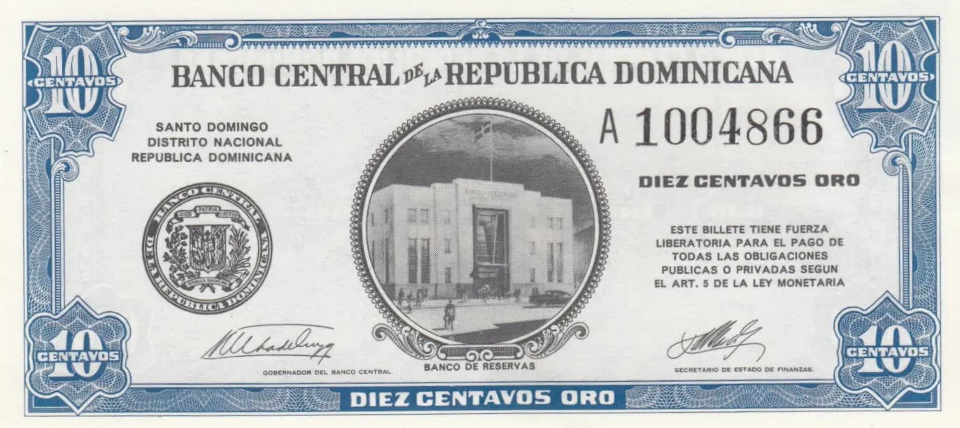 10 centavos oro 1962 from Dominican Republic, P-85 (1962) — image 1