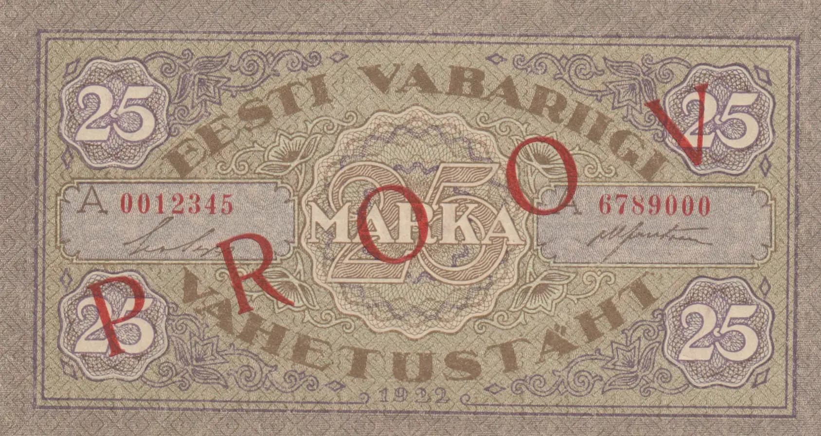 25 marka 1922 specimen from Estonia, P-54cs1 (1922) — image 1